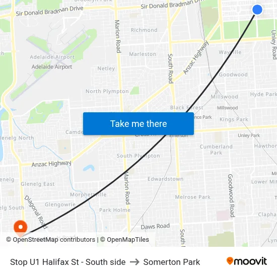 Stop U1 Halifax St - South side to Somerton Park map
