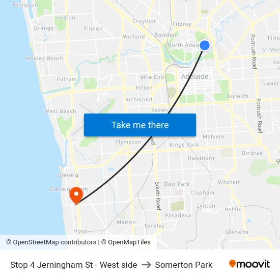 Stop 4 Jerningham St - West side to Somerton Park map