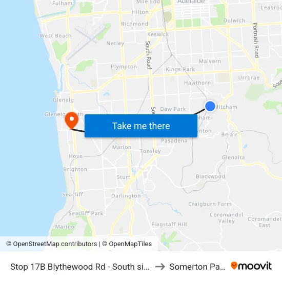 Stop 17B Blythewood Rd - South side to Somerton Park map