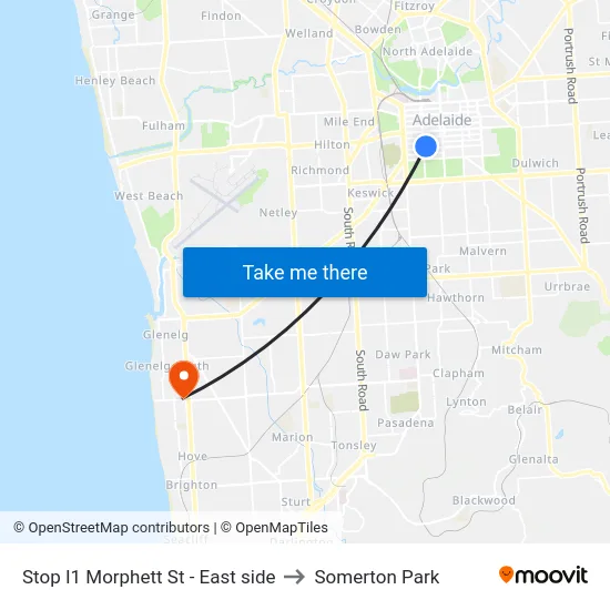 Stop I1 Morphett St - East side to Somerton Park map