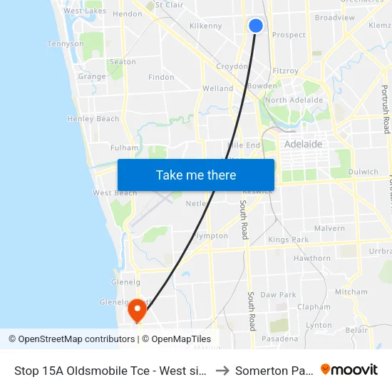Stop 15A Oldsmobile Tce - West side to Somerton Park map