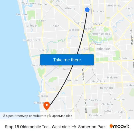 Stop 15 Oldsmobile Tce - West side to Somerton Park map