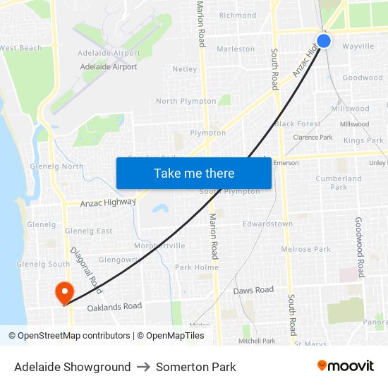 Adelaide Showground to Somerton Park map