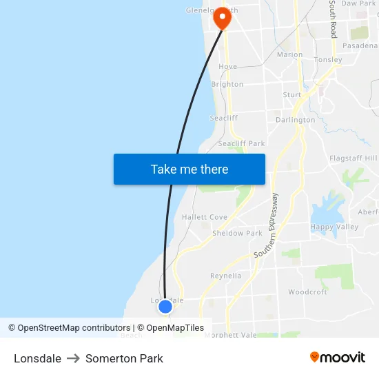 Lonsdale to Somerton Park map