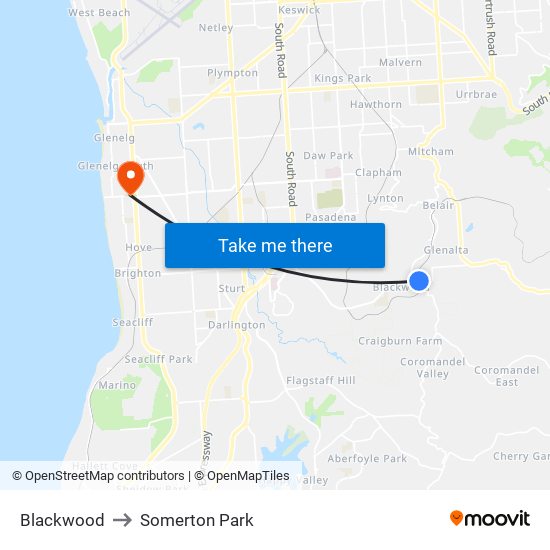 Blackwood to Somerton Park map