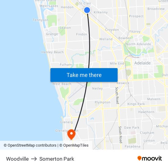 Woodville to Somerton Park map