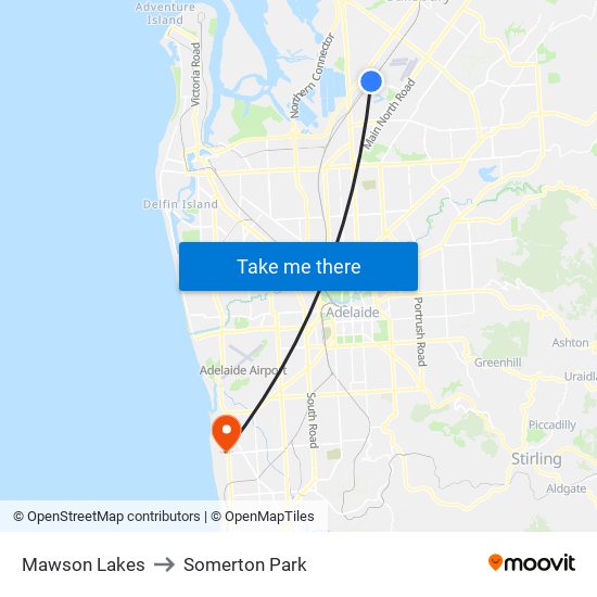 Mawson Lakes to Somerton Park map