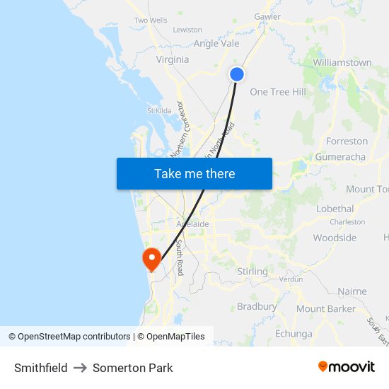 Smithfield to Somerton Park map