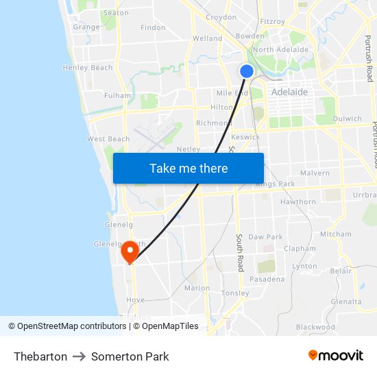 Thebarton to Somerton Park map