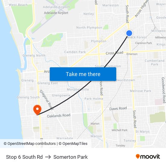 Stop 6 South Rd to Somerton Park map