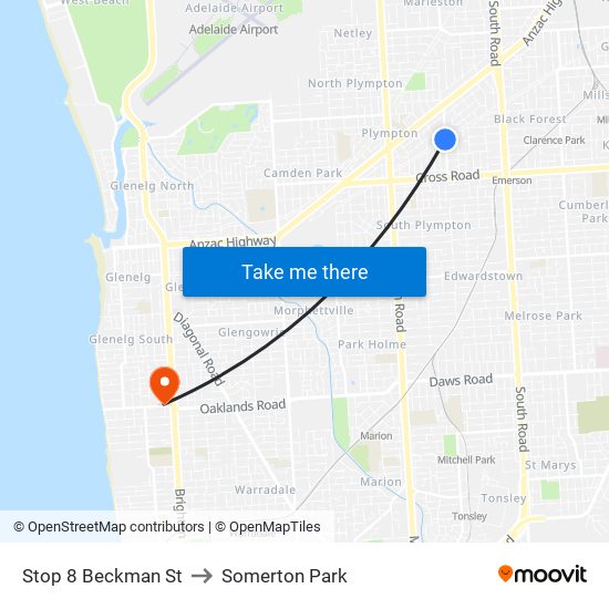 Stop 8 Beckman St to Somerton Park map