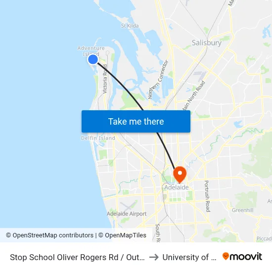 Stop School Oliver Rogers Rd / Outer Harbor Railway to University of Adelaide map