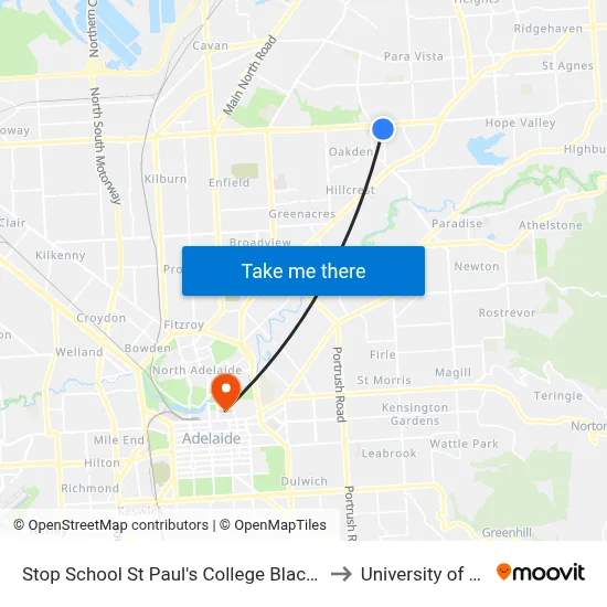 Stop School St Paul's College Blacks Rd - West side to University of Adelaide map