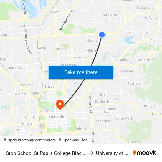 Stop School St Paul's College Blacks Rd - East side to University of Adelaide map