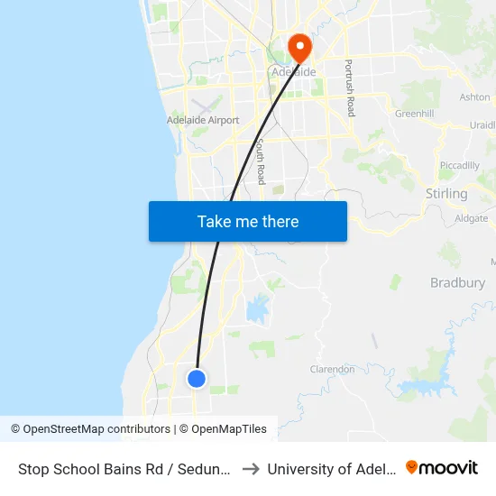 Stop School Bains Rd / Sedunary Rd to University of Adelaide map