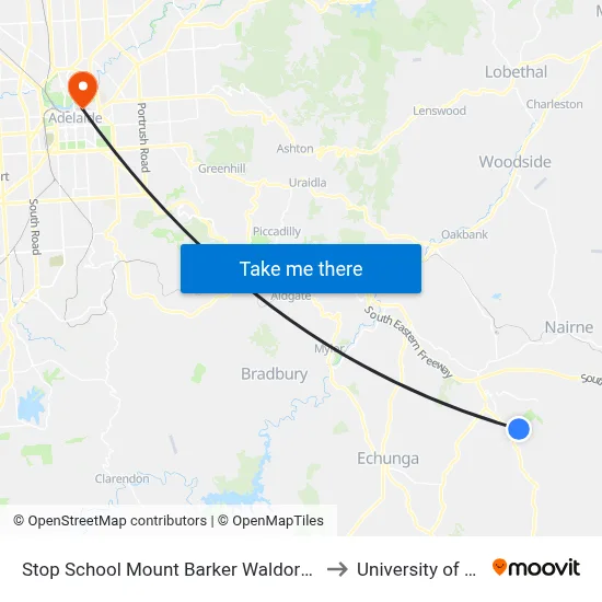 Stop School Mount Barker Waldorf School Sims Rd to University of Adelaide map
