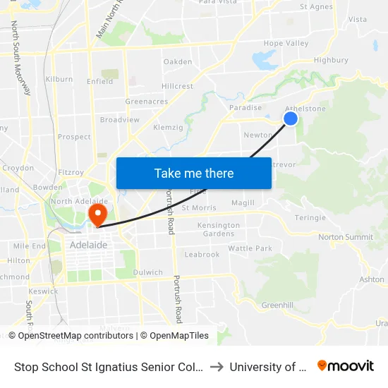 Stop School St Ignatius Senior College Manresa Ct to University of Adelaide map
