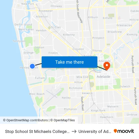 Stop School St Michaels College Lawrie St to University of Adelaide map