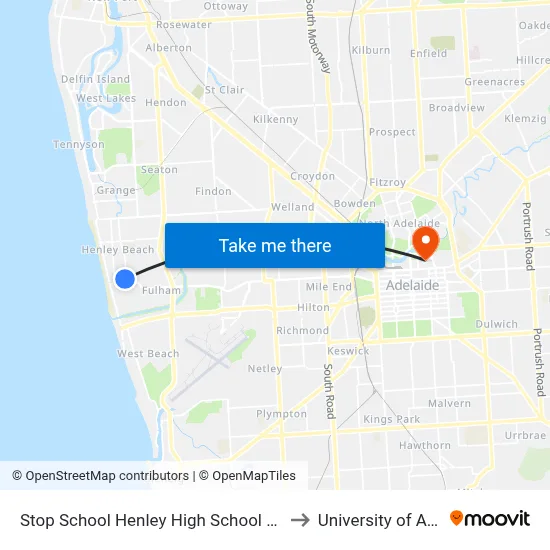 Stop School Henley High School Cudmore Tce to University of Adelaide map