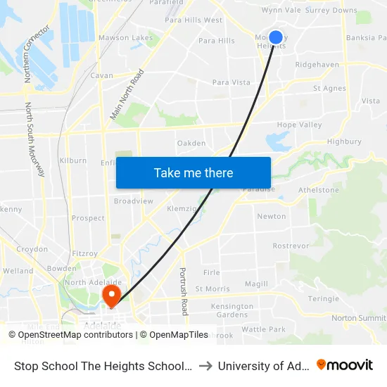 Stop School The Heights School Brunel Dr to University of Adelaide map