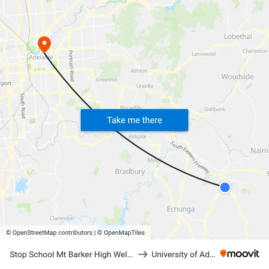 Stop School Mt Barker High Wellington Rd to University of Adelaide map