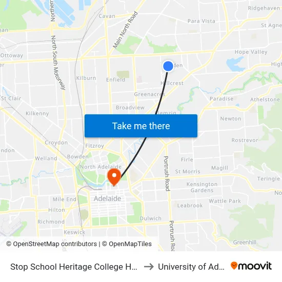 Stop School Heritage College Heritage Ct to University of Adelaide map