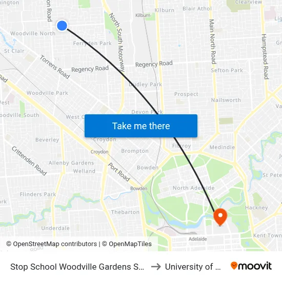 Stop School Woodville Gardens School Ridley Gr to University of Adelaide map