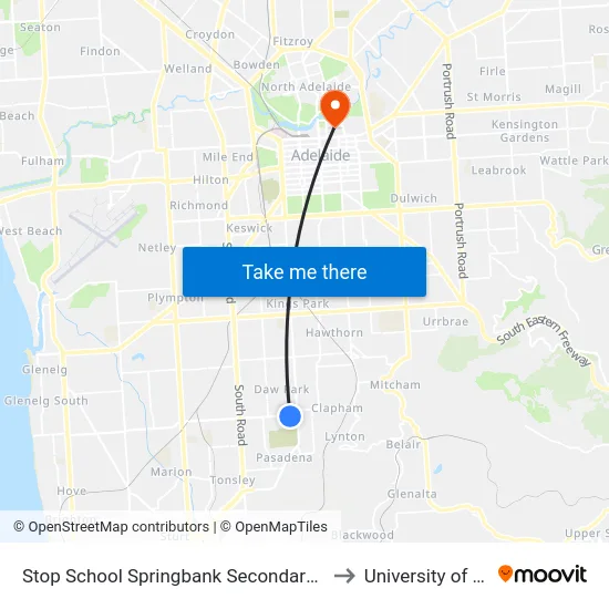 Stop School Springbank Secondary College Daws Rd to University of Adelaide map