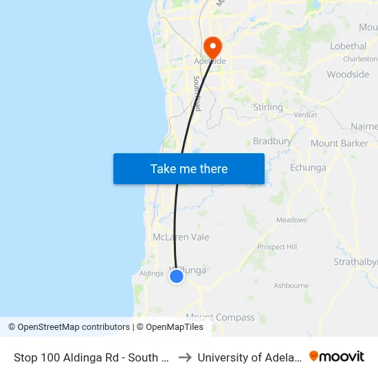 Stop 100 Aldinga Rd - South side to University of Adelaide map