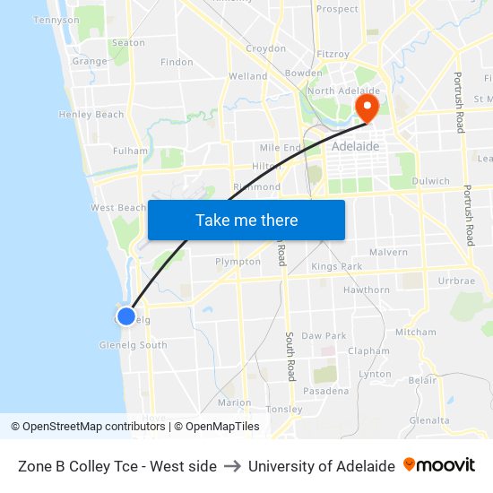 Zone B Colley Tce - West side to University of Adelaide map