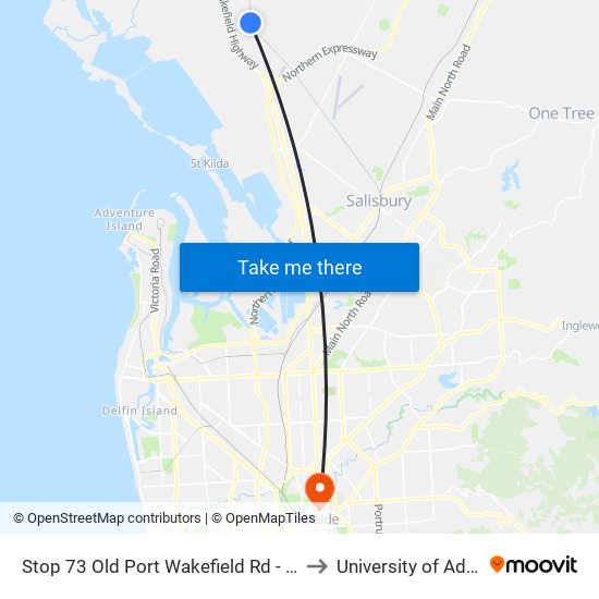 Stop 73 Old Port Wakefield Rd - East side to University of Adelaide map