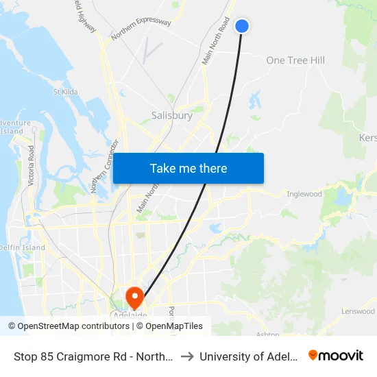 Stop 85 Craigmore Rd - North side to University of Adelaide map