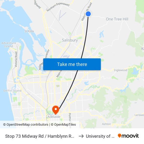 Stop 73 Midway Rd  / Hamblynn Rd - North East side to University of Adelaide map