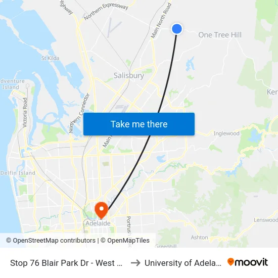 Stop 76 Blair Park Dr - West side to University of Adelaide map