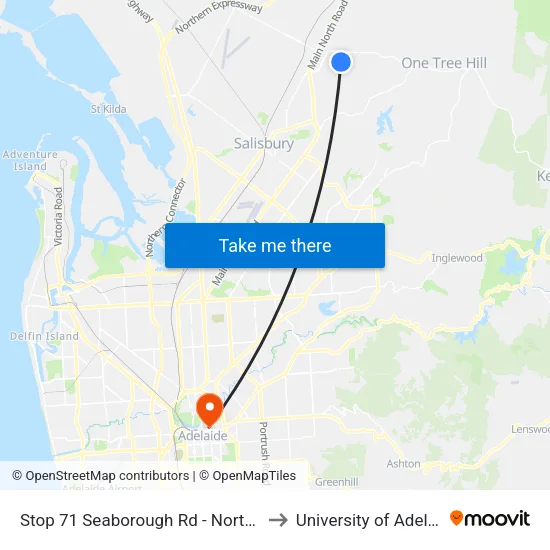 Stop 71 Seaborough Rd - North side to University of Adelaide map