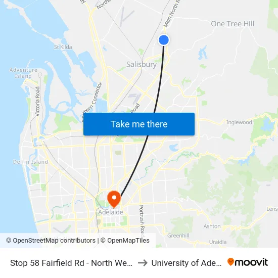 Stop 58 Fairfield Rd - North West side to University of Adelaide map