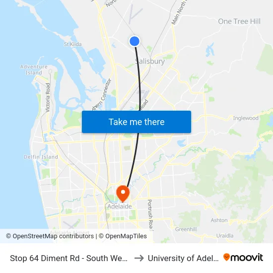 Stop 64 Diment Rd - South West side to University of Adelaide map