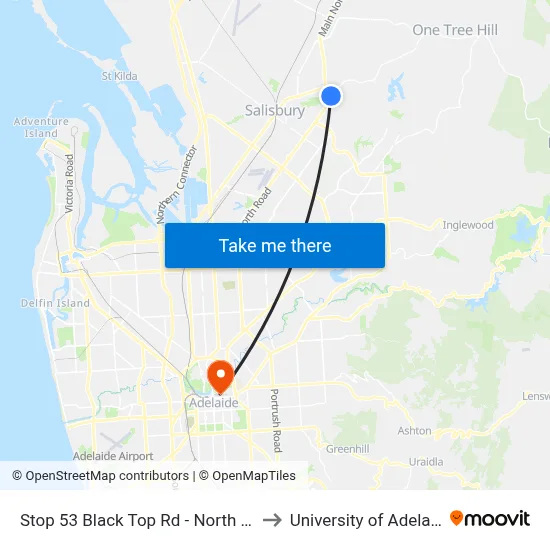 Stop 53 Black Top Rd - North side to University of Adelaide map