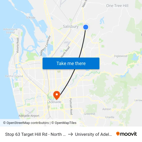 Stop 63 Target Hill Rd - North side to University of Adelaide map