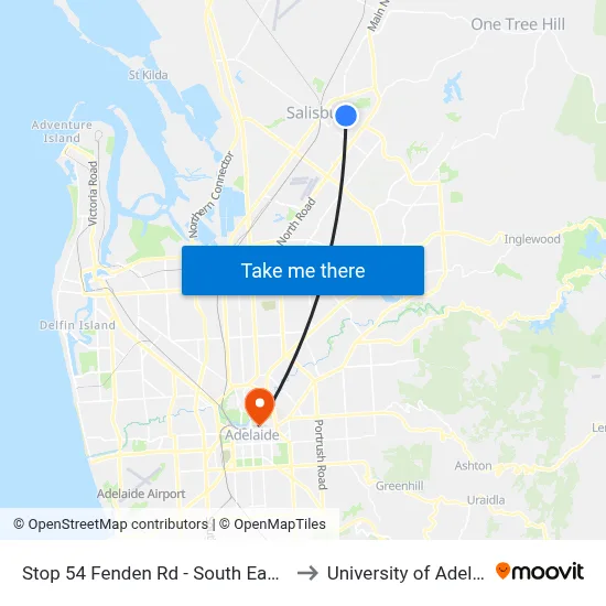 Stop 54 Fenden Rd - South East side to University of Adelaide map