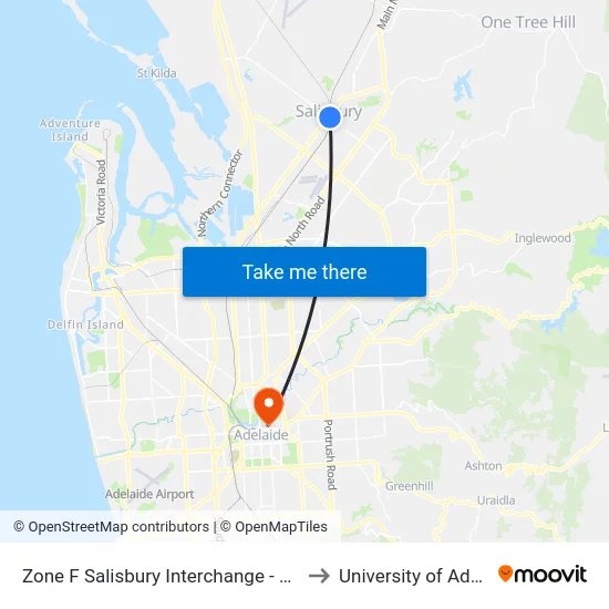 Zone F Salisbury Interchange - East Side to University of Adelaide map