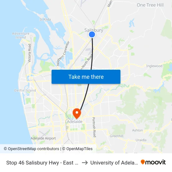 Stop 46 Salisbury Hwy - East side to University of Adelaide map