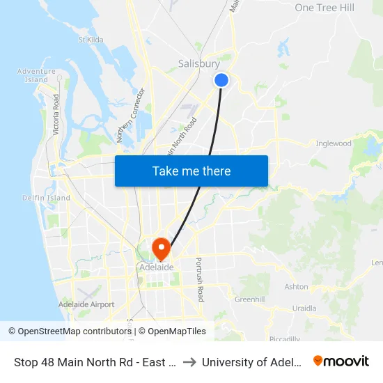 Stop 48 Main North Rd - East side to University of Adelaide map