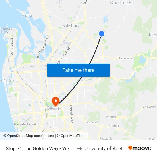 Stop 71 The Golden Way - West side to University of Adelaide map