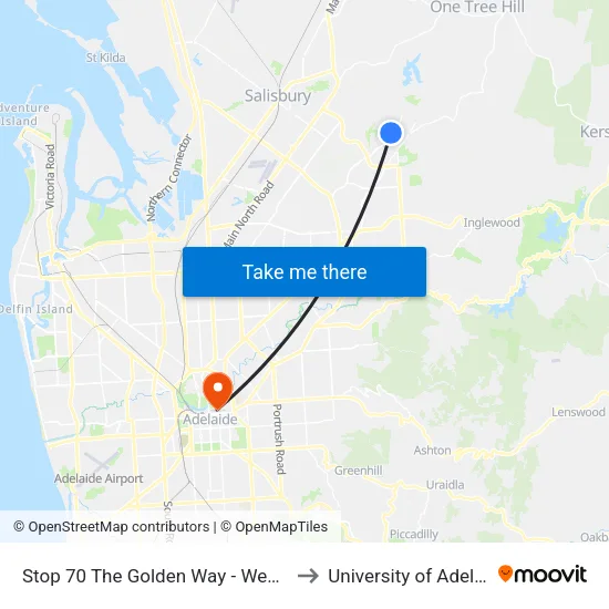 Stop 70 The Golden Way - West side to University of Adelaide map