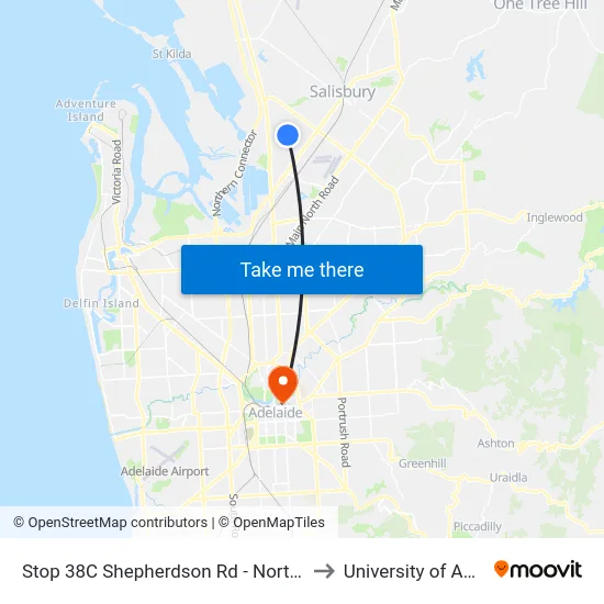Stop 38C Shepherdson Rd - North East side to University of Adelaide map