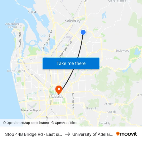 Stop 44B Bridge Rd - East side to University of Adelaide map