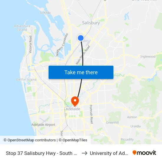 Stop 37 Salisbury Hwy - South East side to University of Adelaide map