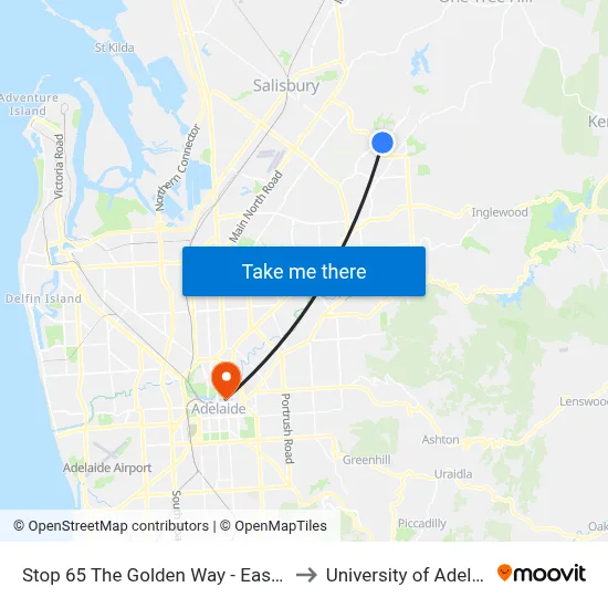 Stop 65 The Golden Way - East side to University of Adelaide map