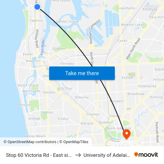 Stop 60 Victoria Rd - East side to University of Adelaide map